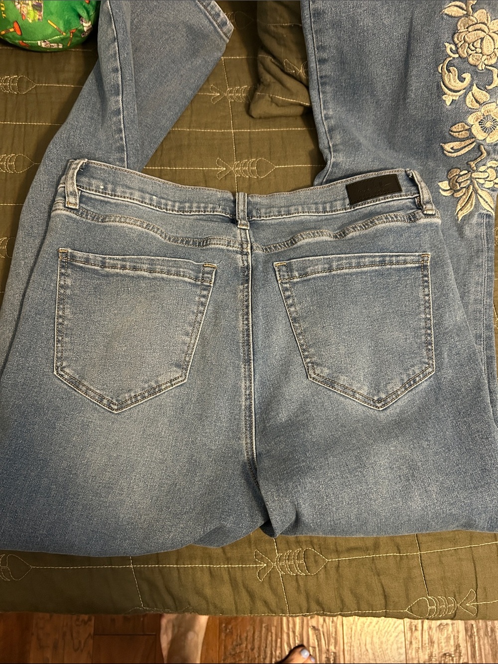 Nicole Miller Light Blue Embroidered Flare Jeans - Picture 5 of 7